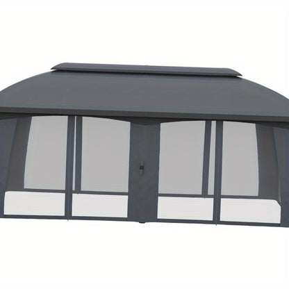 Partytent – Paviljoen – Tuintent – Feesttent – Overkapping – 3x6 m – Met Dubbele Dakbedekking en Zijwanden Met Muggennet – Stevig Metalen Frame – Ruim Voor 15 Personen – Donkergrijs/Zwart