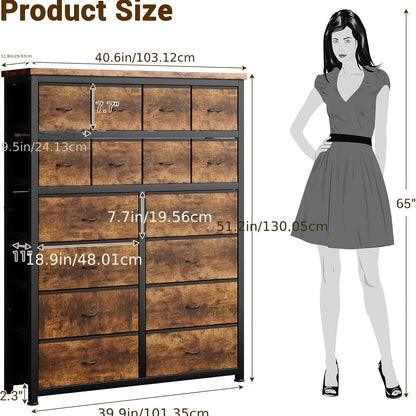 Ladeblok – Ladekast – Rolcontainer – Bureaukast – Archiefkast – 16 Lades – Stalen Frame met Houten Bovenblad – Compact 81x41x69 cm