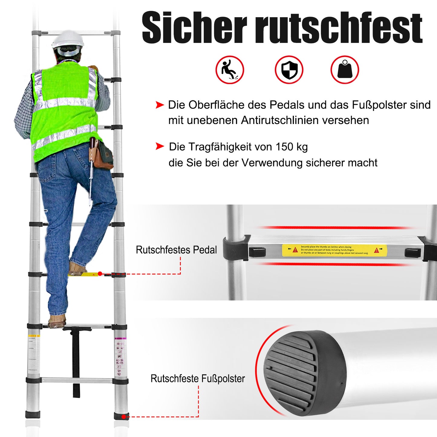 Uitschuifbare Ladder – Telescopische Ladder – Aluminium Ladder – Opvouwbare Ladder – Opklapbare Ladder – 4,4 Meter – Max 150 Kg Draagvermogen – Lichtgewicht & Ruimtebesparend