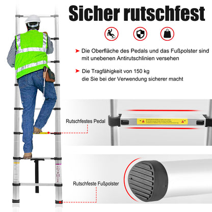 Uitklapbare Ladder – Uitschuifbare Ladder – Telescoopladder – Vouwladder – Huishoudtrap – Aluminium – 4,4 Meter – Max. Belastbaarheid 150 kg