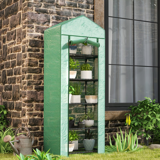 Kasje – Kas – Mini Kas – Plantenkas – Groentekas – Groen – Met Roldeur – Met Meerdere Planken – 69 x 49 x 193 cm – Stabiel Metalen Frame