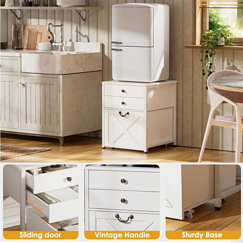 Ladekast – Ladenkast – Commode – Opbergkast – Kast – Mini Ladekast met 2 Lades en Verrijdbaar Kastje – Stevig Tot 110 kg – Compact Wit Design 55x58x69 cm