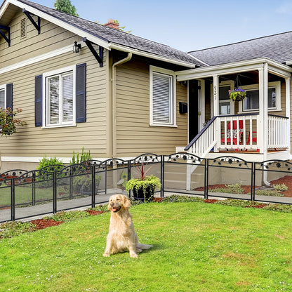 5 Panel Decorative Dog Fence Garden Fence Black Metal Garden Barrier Animal Barrier for Outdoor Garden Yard Patio Rustproof