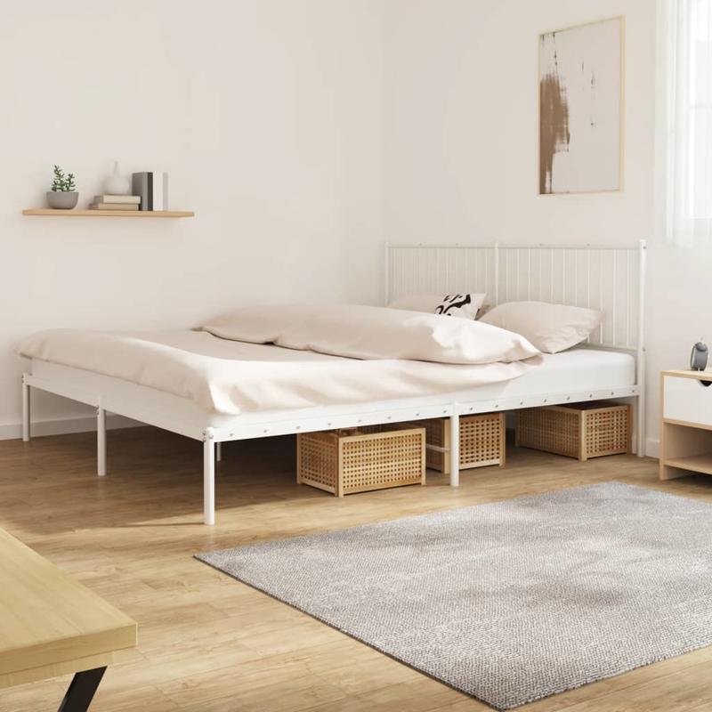 Bedframe – Bedombouw – Boxspring – Slaapkamerbed – Ledikant – Metaal Wit – 180x200 cm – Stevig en Modern Design