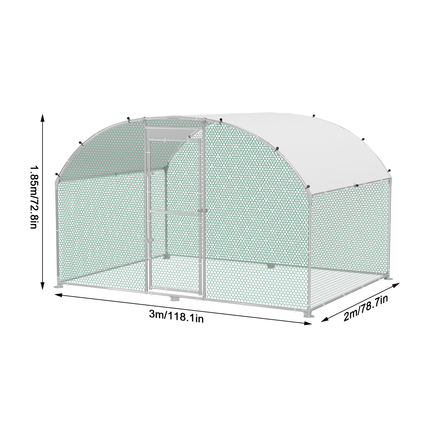 Chicken Coop Buitenren – Kippenren Hekwerk – Pluimveeverblijf – Ren voor Konijnen – Vogelschuur – Gegalvaniseerd Stalen Frame – PVC Coated Draadgaas – 300 x 200 x 185 cm – Met Zonnescherm