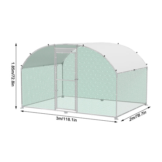 Chicken Coop Buitenren – Kippenren Hekwerk – Pluimveeverblijf – Ren voor Konijnen – Vogelschuur – Gegalvaniseerd Stalen Frame – PVC Coated Draadgaas – 300 x 200 x 185 cm – Met Zonnescherm