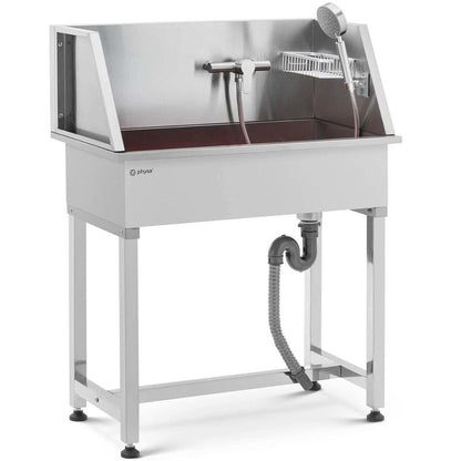 Hondenbadkuipje – Hondenwasbak – Dierenwasbak – Trimsalon Badkuip – Hondenverzorgingsbad – RVS Badkuip – 85 x 48 x 118 cm – Inclusief Douchekop en Thermostaatkraan