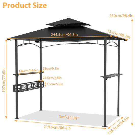 Feesttent – Partytent – Tuinpaviljoen – Schaduwtent – Evenemententent – Extra Groot – Dubbel Dak & Opbergmand – Metaal Frame & Polyester Doek – Eenvoudige Montage – Zwart