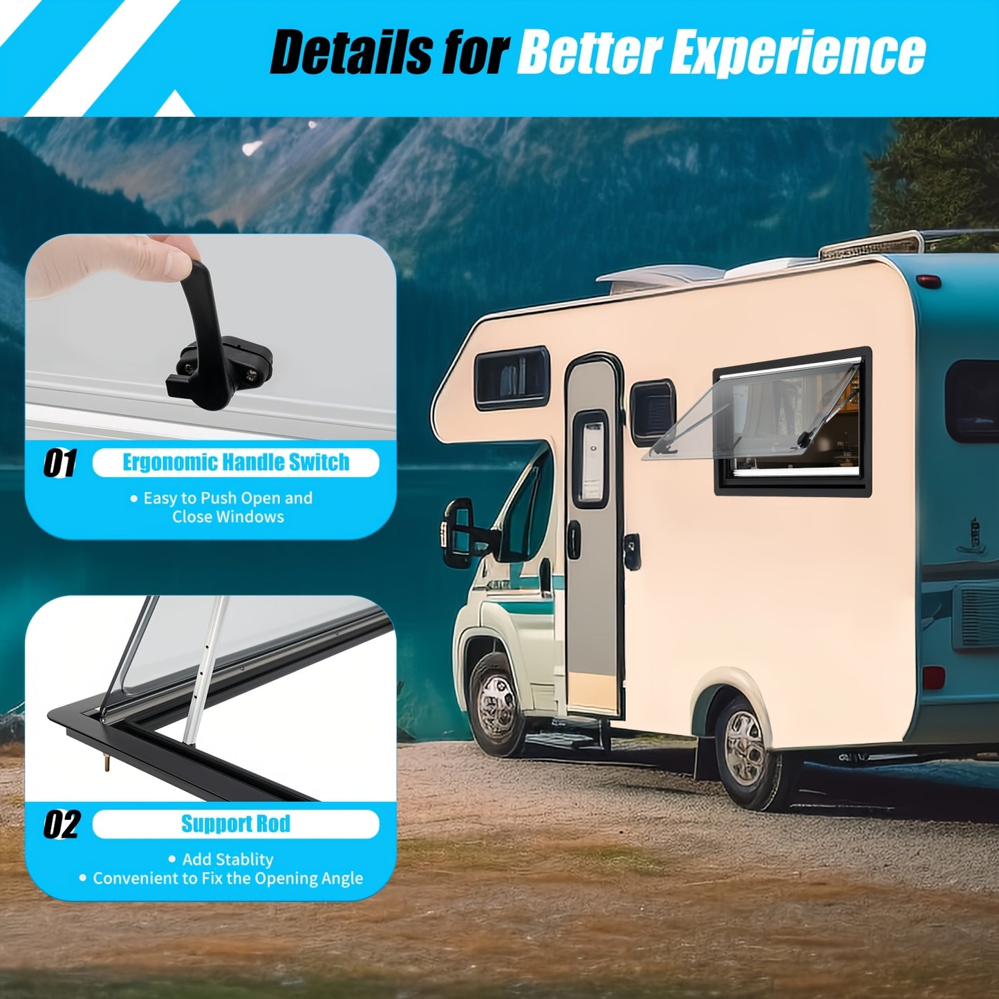 Caravan Ventilatieraam – Caravan Ventilatieraam Draaikiep – Caravan Uitzetraam – Mobilhome Ventilatieraam – Camper Ventilatieraam – Aluminium Frame – Afmeting 900x500 mm – Zwart
