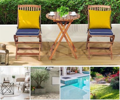 Balkontafelset – Balkonmeubelset – Bistroset – Tuinset – Tuintafelset – Inklapbaar – Acaciahout – Lichtblauwe kussens – Stevig en Compact