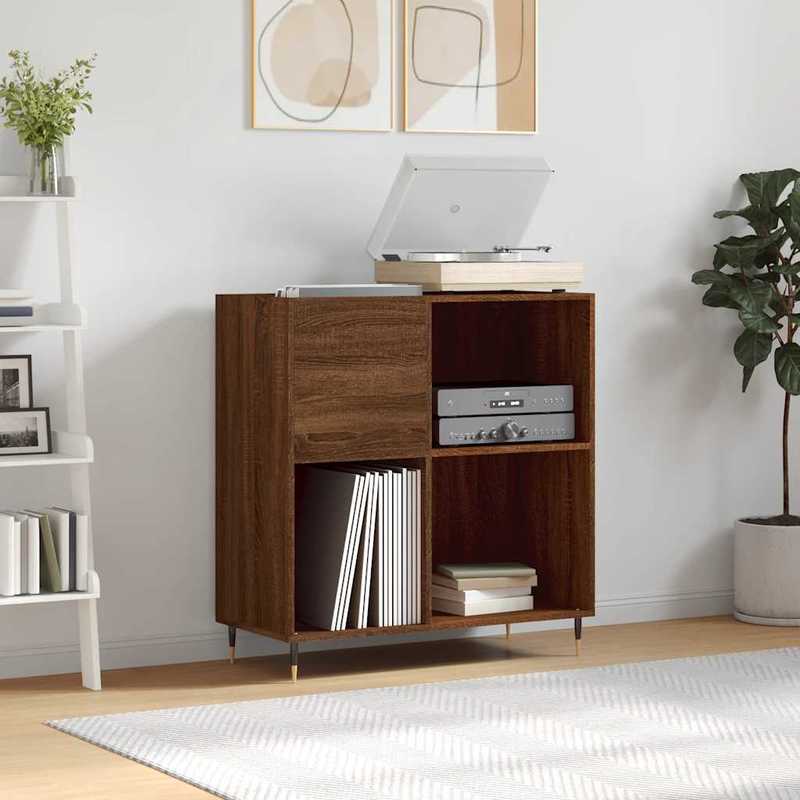 Platenspelerstandaard – Vinylmeubel – Platenkast – Audio Meubel – Bruin Eikenhout – Stevig Multiplex – 84,5x38x89 cm