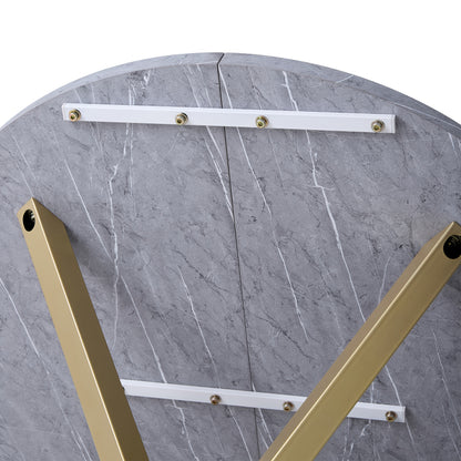 Ronde Eettafel – Eettafel Rond – Keukentafel – Tafel 4 Personen – Eettafel 6 Personen – 100 cm Diameter – MDF Marmerprint – Metalen X-Poot – Kras- en Hittebestendig – Compact Ruimtebesparend – Grijs