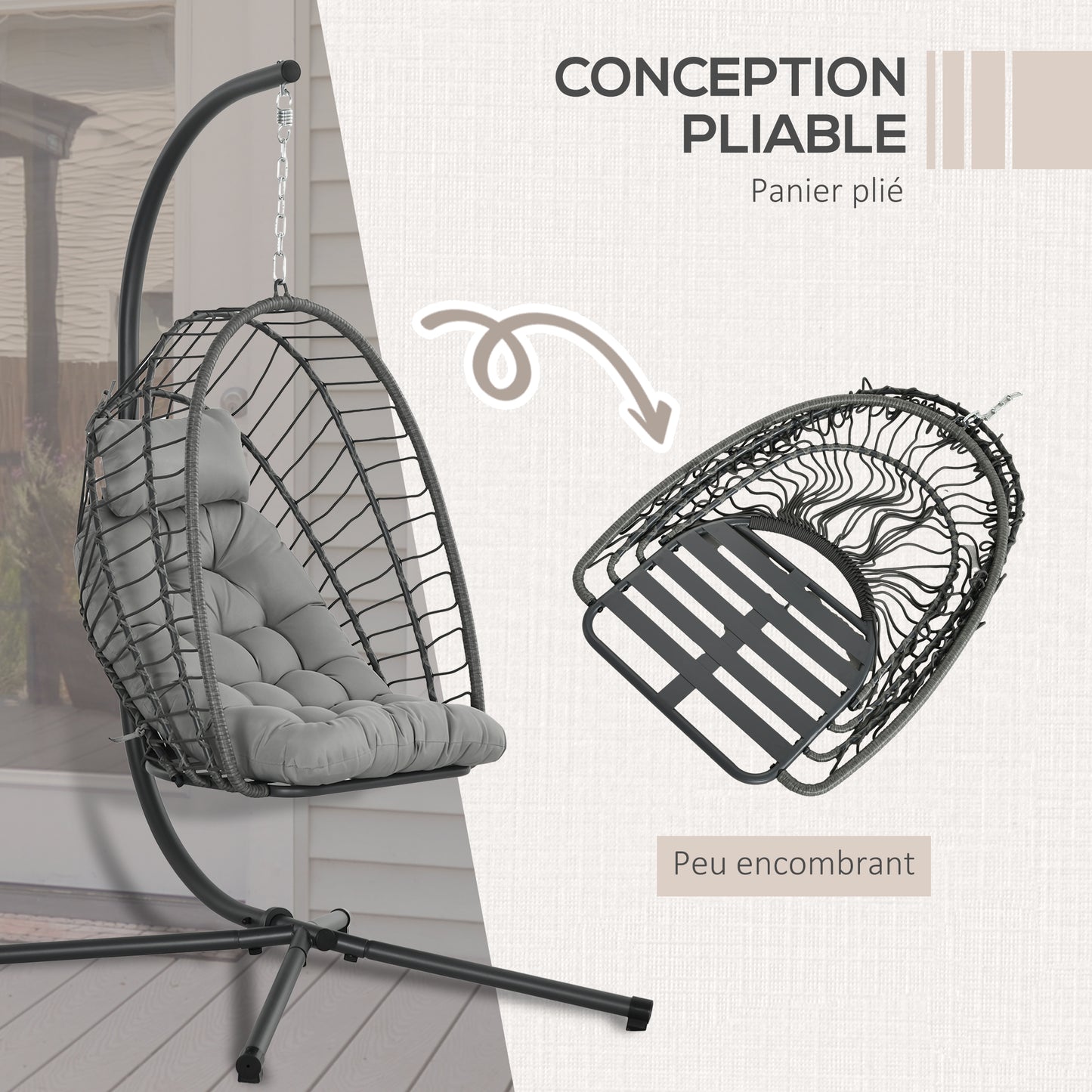Hangstoel – Tuinstoel – Schommelstoel – Hangmatstoel – Relaxstoel – Grijs – Weerbestendig Metalen Frame – Dikke Zachte Kussens