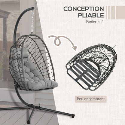 Hangstoel – Tuinstoel – Schommelstoel – Hangmatstoel – Relaxstoel – Grijs – Weerbestendig Metalen Frame – Dikke Zachte Kussens
