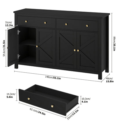 Ladekast – Kommode – Dressoir – Opbergkast – Ladenkast – Modern Zwart – 5 Ruime Laden – Duurzaam Hout 111×68×39,5 cm