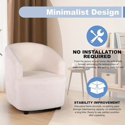 Velvetbank – Eenpersoonsbank – Zitbank – Fauteuil – Bankje – Beige Kleur – Zachte Fluwelen Bekleding – Stevig Metalen Frame
