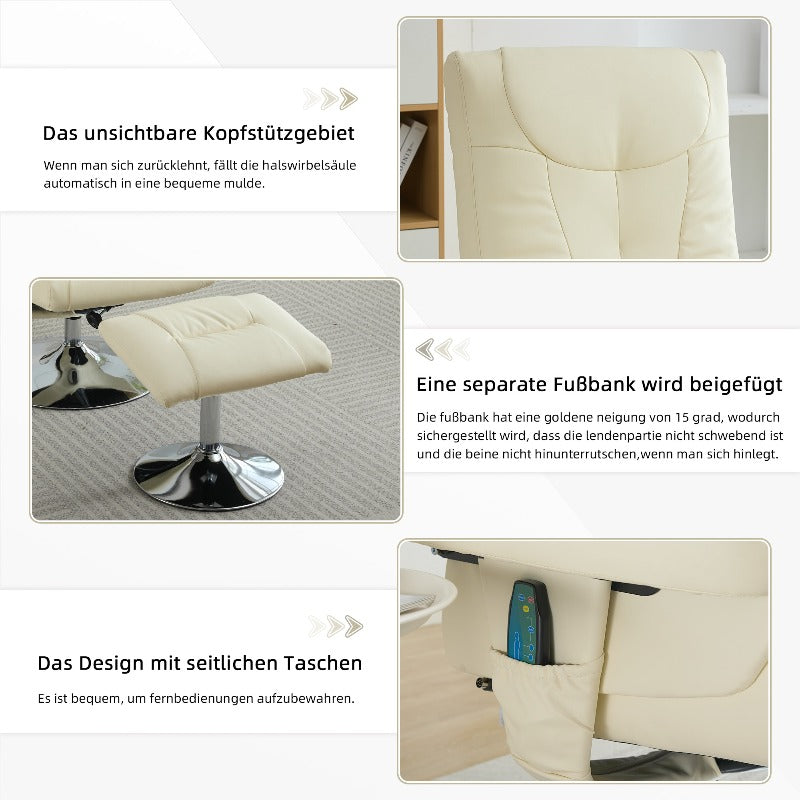 Recliner Chair with Massage & Heat - 360° Swivel Power Lift, Beige PU Leather, No Electricity Needed, Adjustable Height, Ergonomic Design for Living Room, Home Office, Bedroom - Comfortable Relaxation Chair, Recliner Chair f