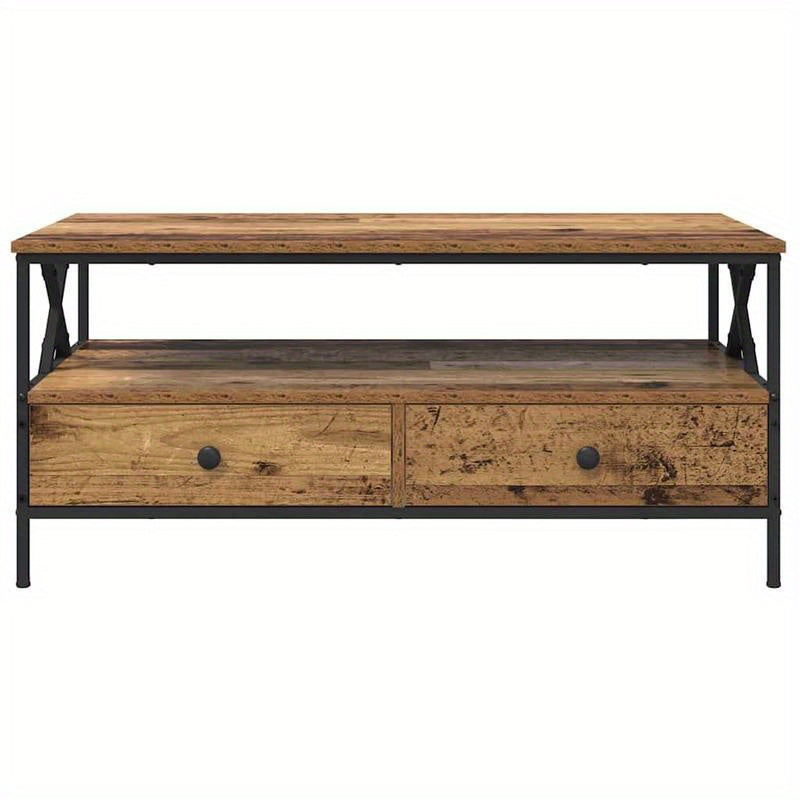 Modern Coffee Table with Storage - Heavy-Duty Old Wood Construction, Easy Assembly Living Room Center Table, Space-Saving Design, Sturdy Legs - for Living Room, Office, Apartment - 100x51x45cm (39x20x18in) - All-Season Use, H