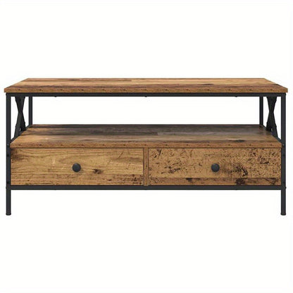 Modern Coffee Table with Storage - Heavy-Duty Old Wood Construction, Easy Assembly Living Room Center Table, Space-Saving Design, Sturdy Legs - for Living Room, Office, Apartment - 100x51x45cm (39x20x18in) - All-Season Use, H