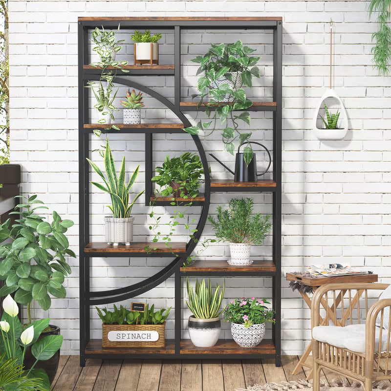 Industriële Boekenkast – Boekplank – Boekenrek – Opbergrek – Vakkenkast – Robuust Metalen Frame – 5 Planken Hoog – Verstelbare Pootjes – Ruimtebesparend Design – Rustiek Bruin & Zwart