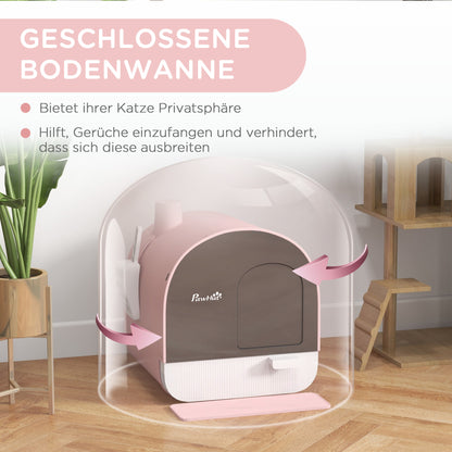 Kattentoilet – Kattenbak – Kattentoilet Met Deksel – Kattenbaksysteem – Kattenbak Met Schep – Gesloten Design – Inclusief Kattenbakmat – Duurzaam Kunststof – Roze/Zwart