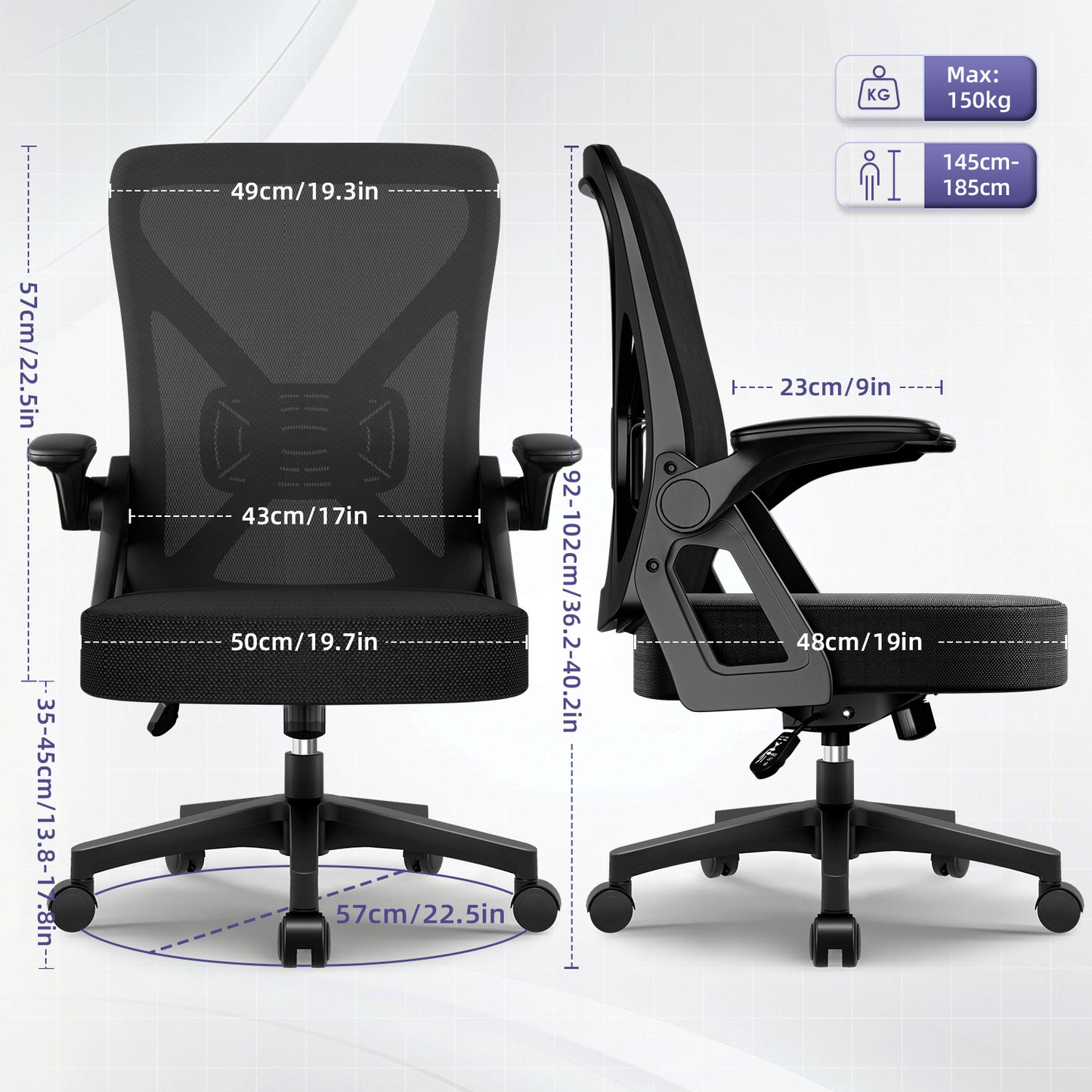 Office Chair with a Load Capacity of 150 Kg, Ergonomic Office Chair, Swivel Chair, Height Adjustable, Leather Office Chair