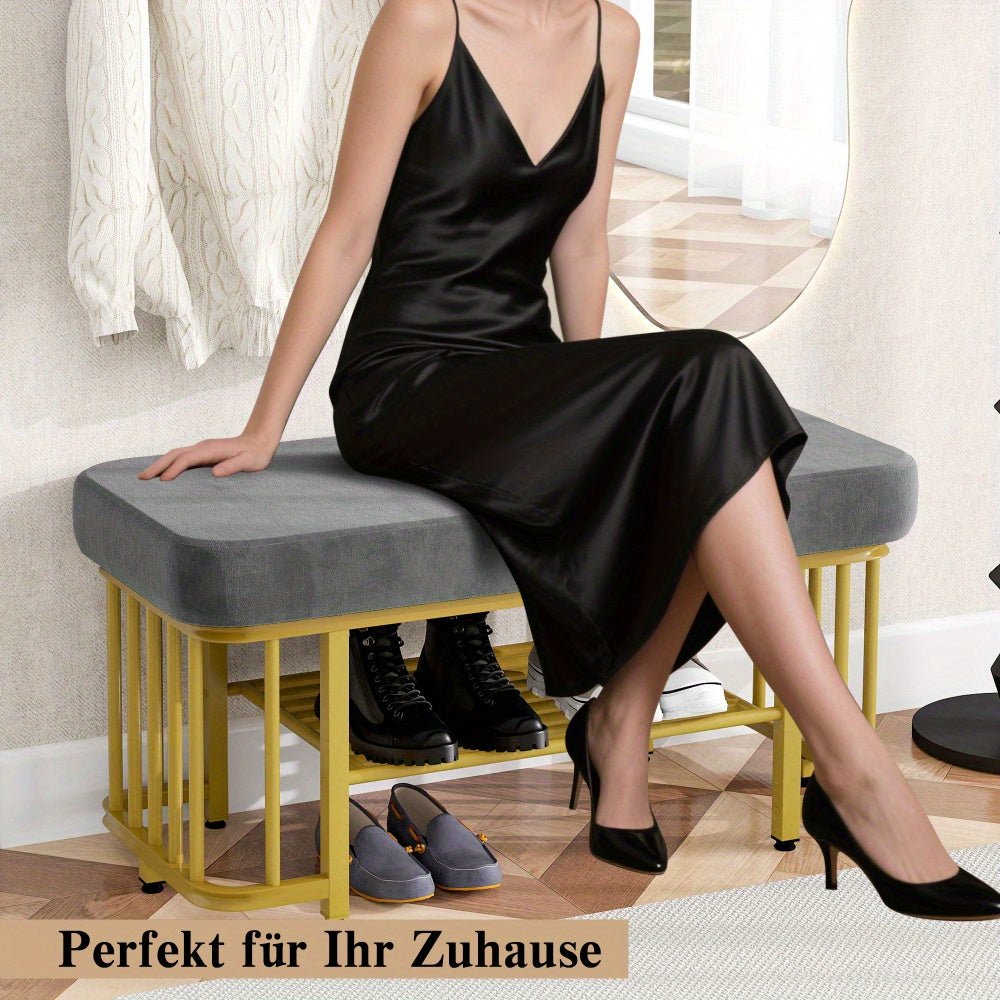 Schoenenkruk – Schoenentaburet – Schoenbank – Schoenopbergkast – Zitkruk – Metalen Frame – Verstelbare Poten – Velvet Zitting – Compact Design – Duurzaam & Modern