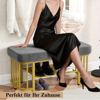 Schoenenkruk – Schoenentaburet – Schoenbank – Schoenopbergkast – Zitkruk – Metalen Frame – Verstelbare Poten – Velvet Zitting – Compact Design – Duurzaam & Modern