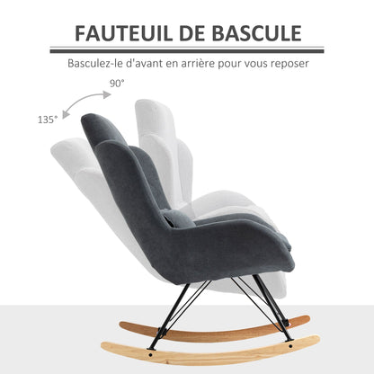 Schommelstoel – Wipstoel – Rocking Chair – Relaxstoel – Fauteuil – Hoog Dichtheid Foam Kussen – Grijs Linnen Bekleding