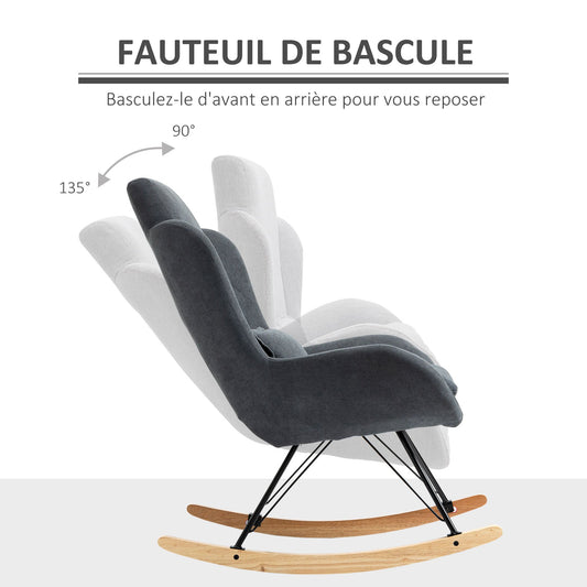 Schommelstoel – Wipstoel – Rocking Chair – Relaxstoel – Fauteuil – Hoog Dichtheid Foam Kussen – Grijs Linnen Bekleding