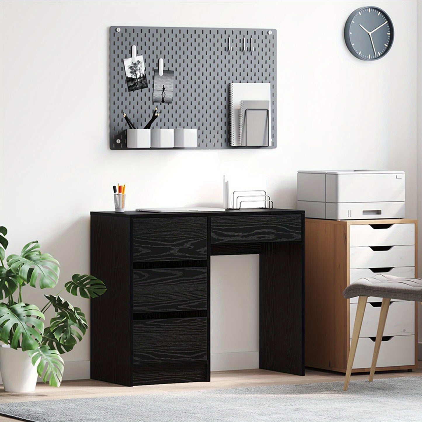 Bureau – Schrijftafel – Thuiskantoor Desk – Modern Bureau – Eigentijds Bureau – Massief Hout – 90 x 37,5 x 75 cm – Zwart Eikenhout