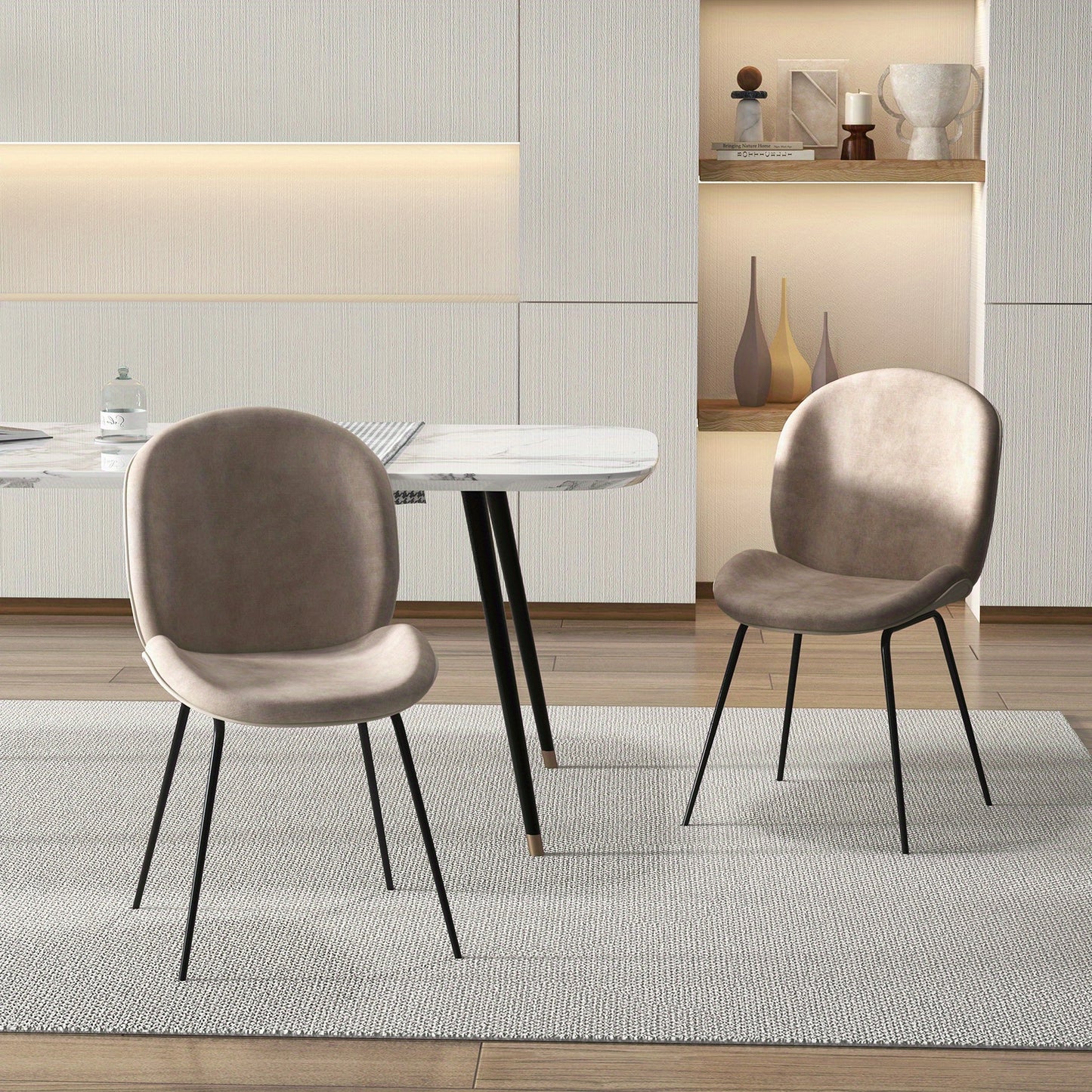 Eetkamerstoelen – Keukenstoelen – Stoelen Set – Fluwelen Stoelen – Bureaustoelen – Koffiebruin – Luxe Zacht Fluweel – Stabiel Metalen Frame