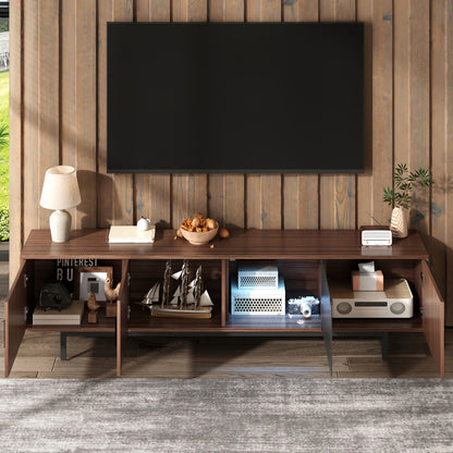 Modern Metal TV Stand with Carved Texture & Tempered Glass Doors - Low-Profile Media Console, Sturdy Metal Construction, Minimalist Entertainment with Storage Cabinet & Open Shelf for Living Room, Fits Flat-Screen TVs, Easy A