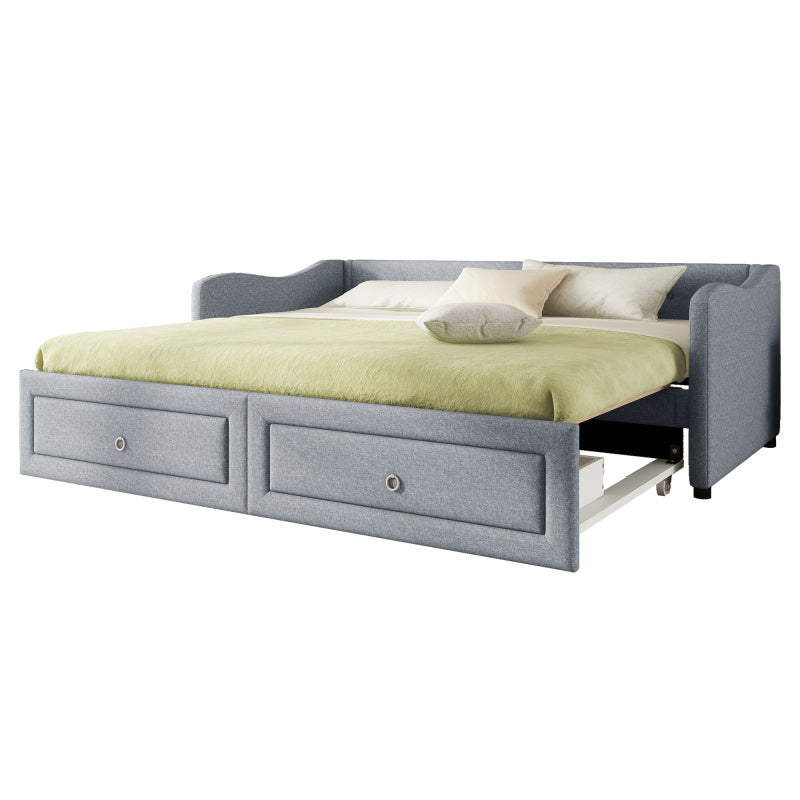 Slaapbank – Sofa Bed – Bedbank – Uitschuifbed – Bedbank met Lade – Grijze Linnenstof – Ruimtebesparend Ontwerp – Met 2 Opberglades