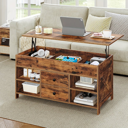 Salontafel – Koffietafel – Verstelbare Tafel – Sofa Tafel – Woonkamertafel – Hoogte Verstelbaar – Met 2 Lades En Verborgen Opbergruimte – 50x100x47,3-61,3 cm – Modern Design – Duurzaam Hout En Metaal