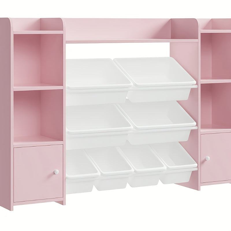 Speelgoedkast – Opbergkast – Kinderkast – Boekenkast – Opbergmeubel – Wit MDF – 138x94x29 cm – 8 Uittrekbare Bakken – Tip-Over Bescherming