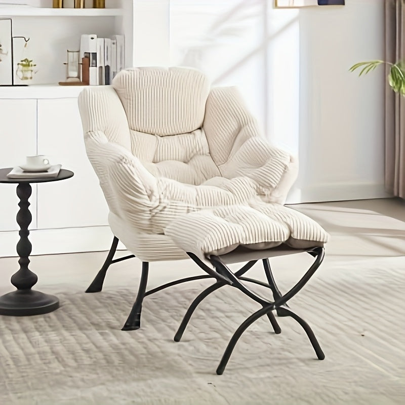 Modern Lazy Susan Ottoman Chair with Footrest & Armrests - Space-Saving Accent Chair with Side Pockets, Soft Cushioned Seat & Backrest, Easy Assembly for  Spaces, Living Room, Bedroom, Corner - Black & Neutral Tones, Durable
