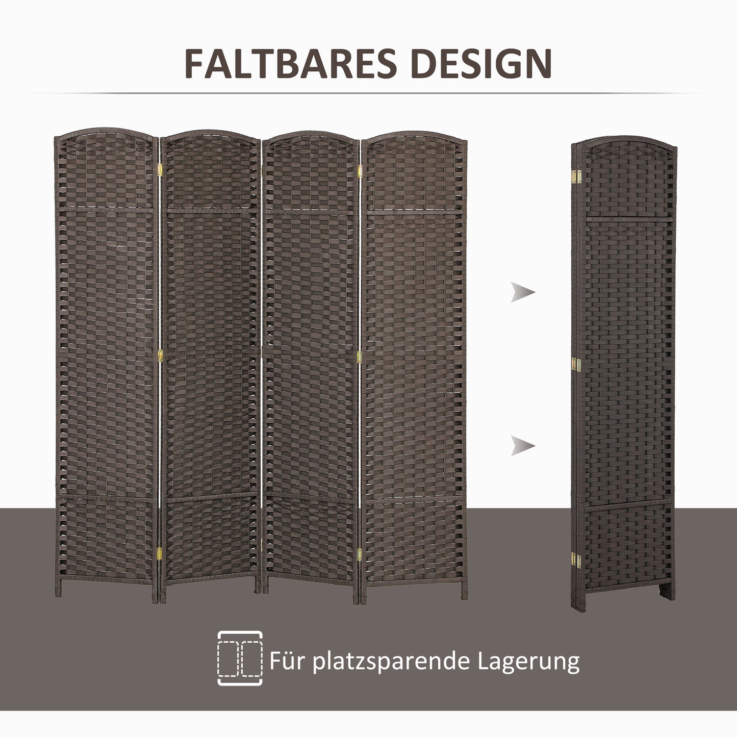 Kamerscherm – Room Divider – Scheidingswand – Privacy Scherm – Ruimteverdelers – Bruin – Vierdelig – Opvouwbaar – Lichtgewicht – Hoogte 150 cm