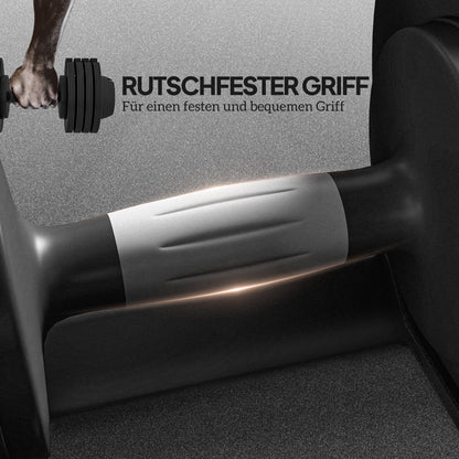 Verstelbare Dumbbell – Halter – Dumbbellset – Fitnessgewicht – Krachttraining – 4 Gewichtsniveaus 6-20 kg – Antislip Handvat & Inclusief Opbergbak – Zwart