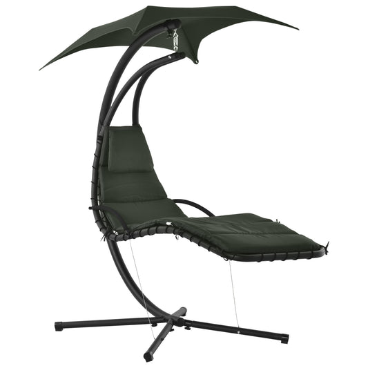 Hangende Ligstoel – Hangstoel – Schommelstoel – Tuinstoel – Buitenstoel – Met Zonnekap – Gepoedercoat Stalen Frame – Polyester Matras – Donkergrijs – 194x117x192 cm