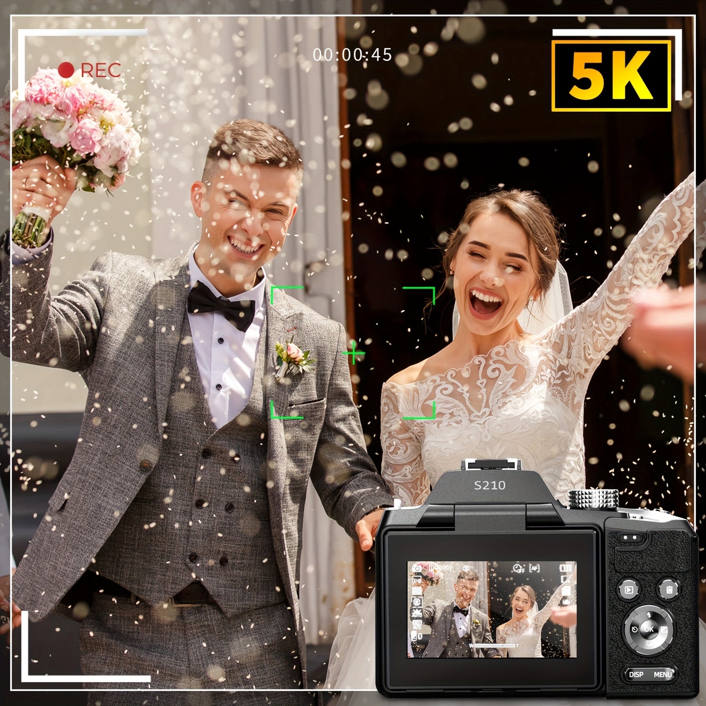 Digitale Camera – Fototoestel – Compact Camera – Vlogcamera – Fotocamera – 64MP 5K Video – 16x Optische Zoom met Wifi & App Bedienbaar – 180° Kantelbaar 3-inch Scherm – Autofocus – Inclusief Tas, 2 Batterijen en 32GB Kaart