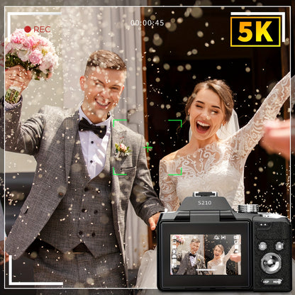 Digitale Camera – Fototoestel – Compact Camera – Vlogcamera – Fotocamera – 64MP 5K Video – 16x Optische Zoom met Wifi & App Bedienbaar – 180° Kantelbaar 3-inch Scherm – Autofocus – Inclusief Tas, 2 Batterijen en 32GB Kaart
