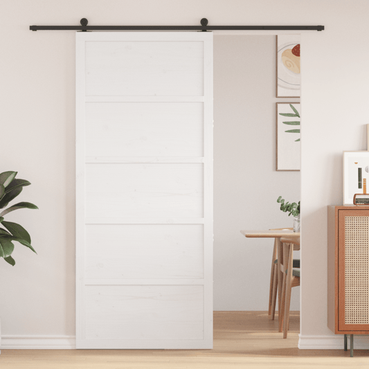 Houten Schuifdeur – Binnendeur – Raumtebesparende Deur – Glijdende Deur – Binnendeur Schuifpaneel – Massief Dennenhout – Wit Design – 100x208 cm – Stil en Soepel