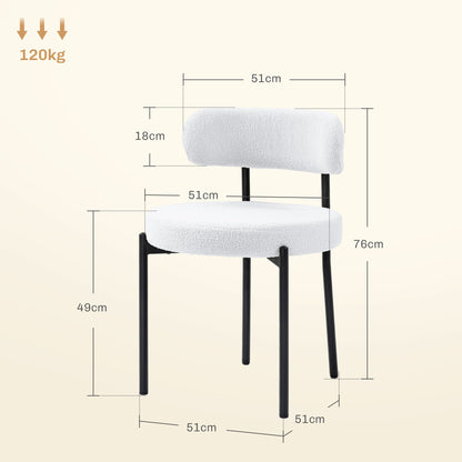 2pcs Dining Room Chairs, Fleece Upholstery, Chairs with Padded Seat, Metal Legs, Cream White