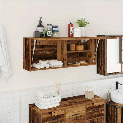 Badkamerkast – Badkamermeubel – Opbergkast – Wandkast – Kast Braun – Ruimtebesparend – Vochtbestendig MDF – Rustieke Houtlook – 100x25x40 cm – Eenvoudige Montage