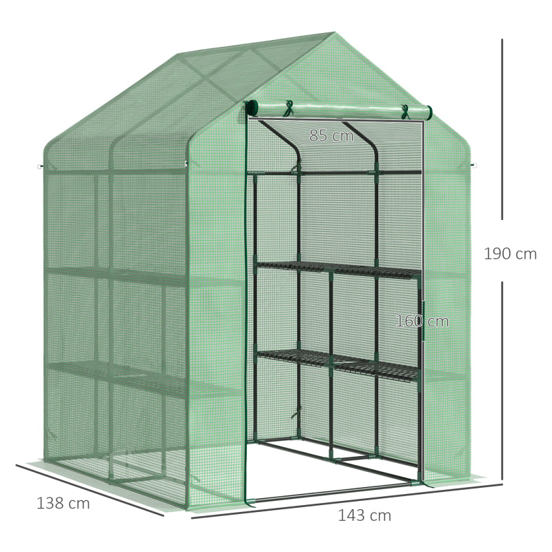 Kweekkas – Broeikas – Tuinkas – Plantenkas – Mini Kas – Loop-in Design – 8 Planken – Gepoedercoat Stalen Frame – Waterdichte UV-bestendige PE Hoes – Groen