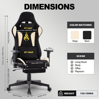 Ergonomische Gamingstoel – Bureaustoel – Gamestoel – PC Stoel – Draaistoel – Met Voetensteun – Zachte Stofbekleding – Hoogwaardig Sponskussen – 5-Wiel Basis – Grijs – Voor Volwassenen