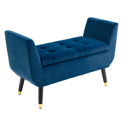 Opbergbank – zitbank – bench – opbergmeubel – zitkist – Velvet-Look Bekleding – Ruime Opbergruimte – Massief Houten Poten – Blauw – 107x42x65 cm