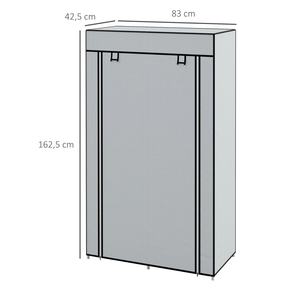 Kledingkast – Garderobekast – Opbergkast – Kleerkast – Vouwkast – 5 Kledingstangen – Stevig Metalen Frame – Lichtgrijs Textiel – Inklapbaar – Makkelijk Te Monteren