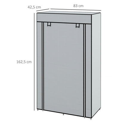 Kledingkast – Garderobekast – Opbergkast – Kleerkast – Vouwkast – 5 Kledingstangen – Stevig Metalen Frame – Lichtgrijs Textiel – Inklapbaar – Makkelijk Te Monteren
